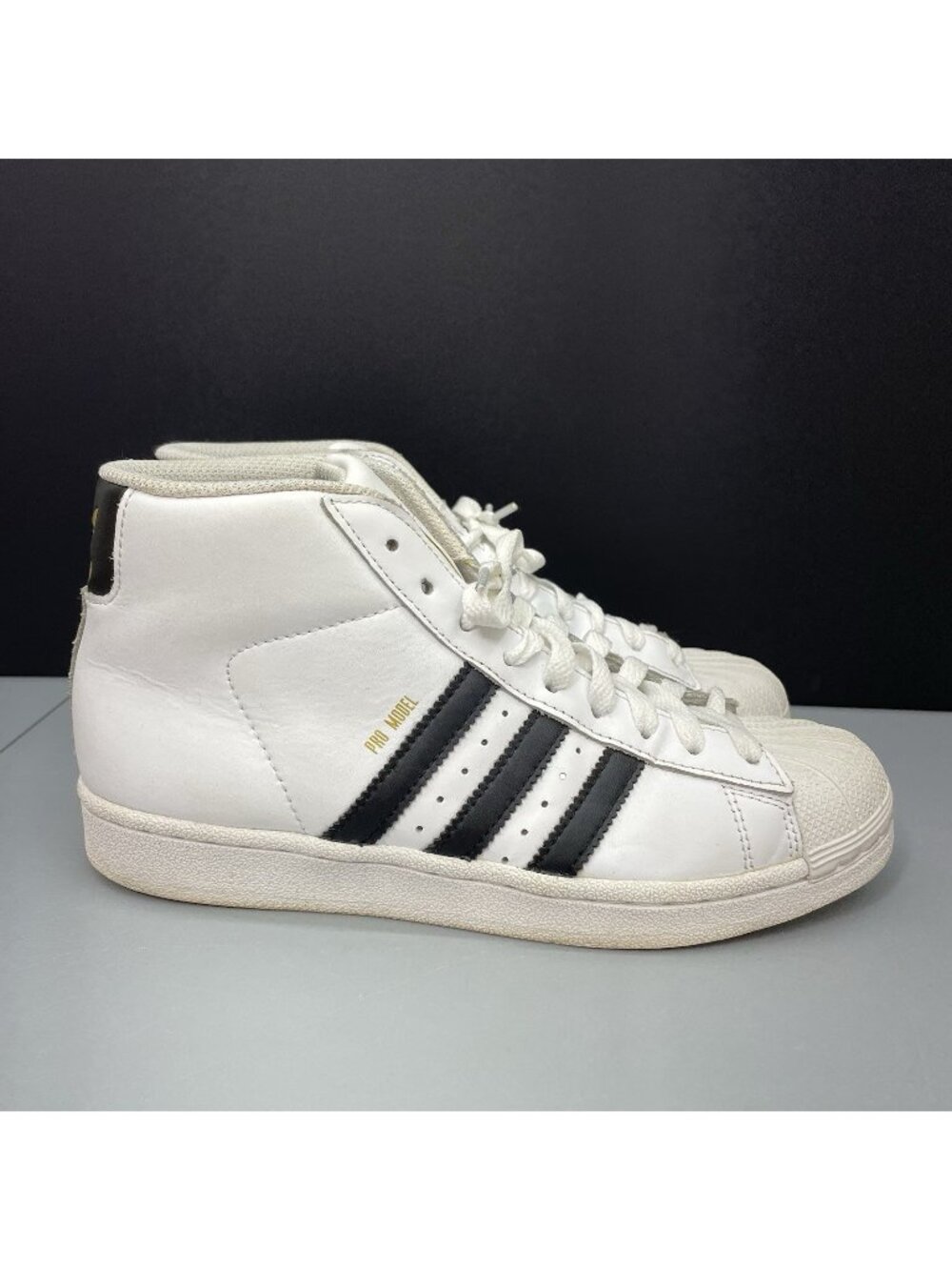 Adidas Pro Model Mid Sneakers Shoes Athletic Leather White Black Kids 5.5